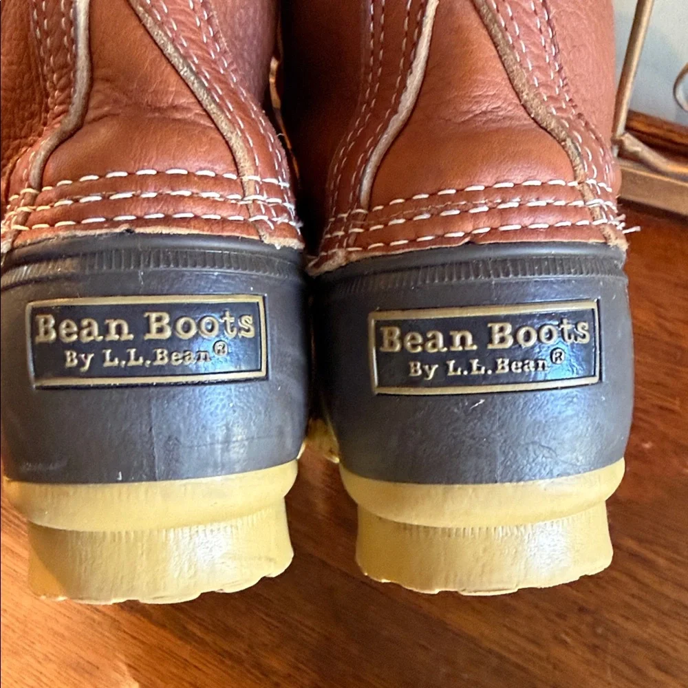 LL Bean Men's Brown Leather & Dark Brown Duck Boots - Classic Waterproof Size 9 - Picture 6 of 8